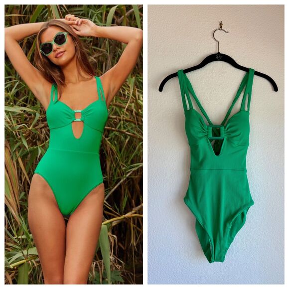 NWT BECCA Swim Modern Edge One Piece in Verde Green Size Small - Picture 1 of 14